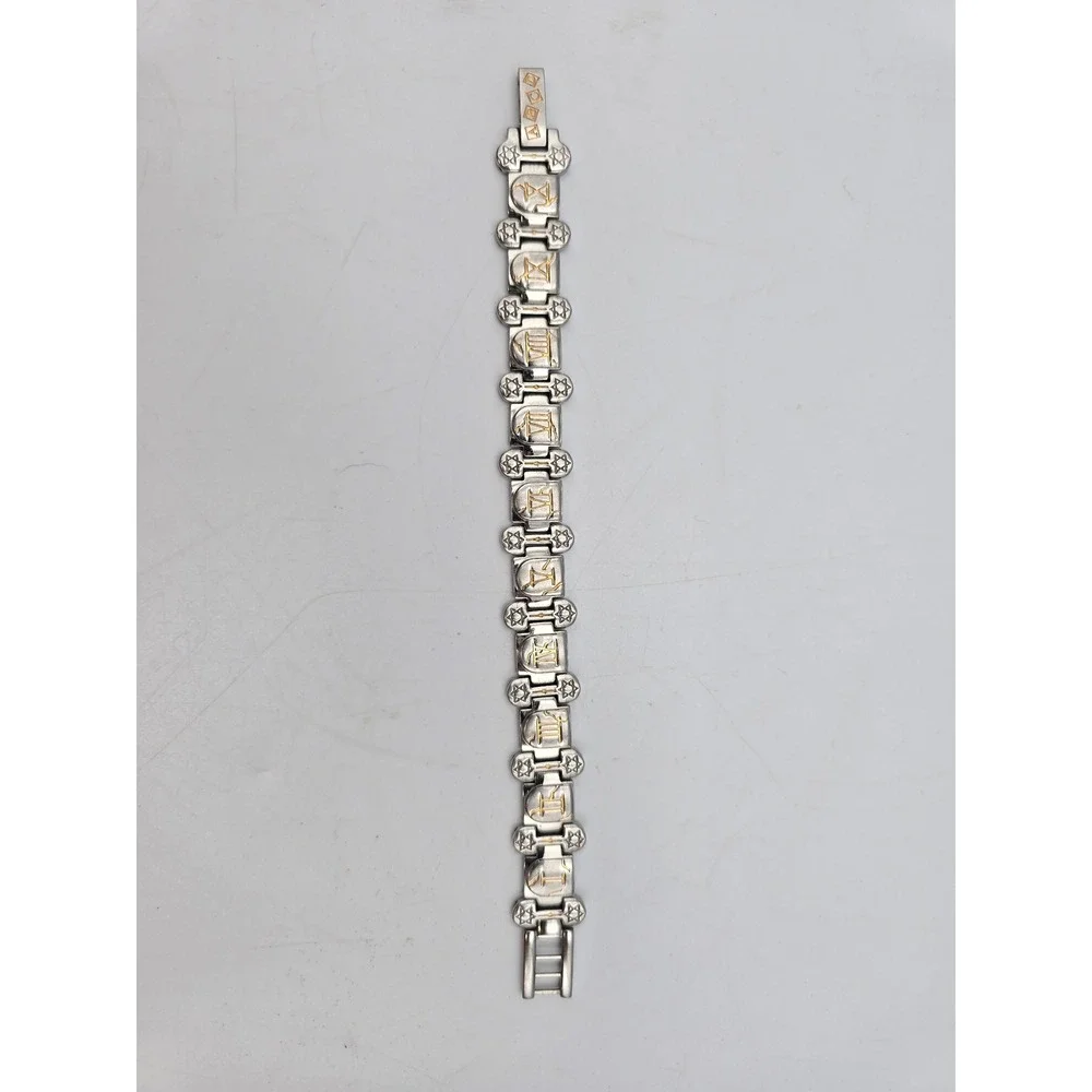 ABCD Ten Commandments Bracelet Unisex 8in Silver Gold Tone Religious Link Clasp‎